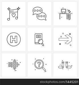Set of 9 Simple Line Icons of learning, education, study table, book, hospital Vector Illustration