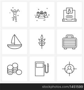 Set of 9 Simple Line Icons of leaves, farming, video, energy, green Vector Illustration