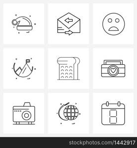 Set of 9 Simple Line Icons of market, bread, disappointed, bakery, flag Vector Illustration