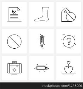 Set of 9 Simple Line Icons of medicine, disable, human organ, remove, label Vector Illustration