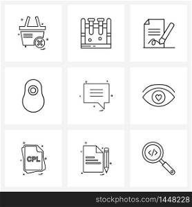 Set of 9 Simple Line Icons of message, pool, science, swimming, contract Vector Illustration