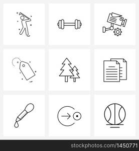 Set of 9 Simple Line Icons of nature, discount, cctv, business, tag Vector Illustration