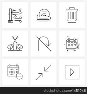 Set of 9 Simple Line Icons of return, heart, sports, wedding, keys Vector Illustration