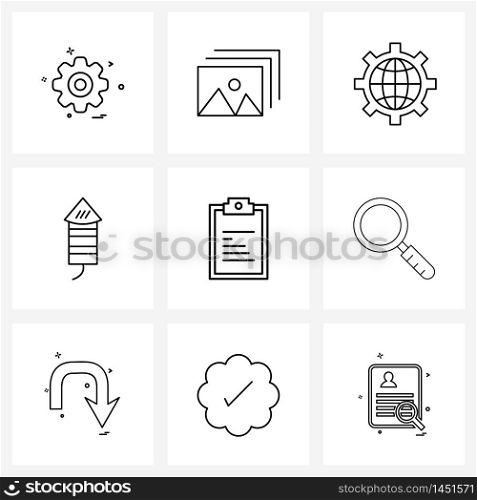 Set of 9 Simple Line Icons of text, clipboard, configure, business, celebrations Vector Illustration