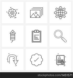Set of 9 Simple Line Icons of text, clipboard, configure, business, celebrations Vector Illustration