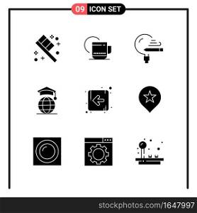 Set of 9 Solid Style Icons for web and mobile. Glyph Symbols for print. Solid Icon Signs Isolated on White Background. 9 Icon Set.. Creative Black Icon vector background