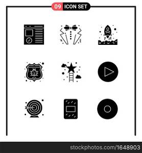 Set of 9 Solid Style Icons for web and mobile. Glyph Symbols for print. Solid Icon Signs Isolated on White Background. 9 Icon Set.. Creative Black Icon vector background