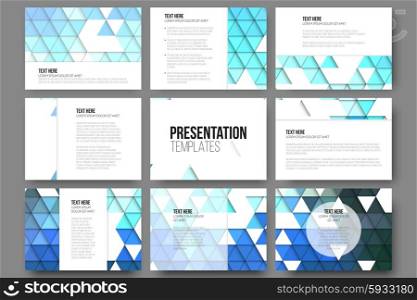 Set of 9 templates for presentation slides. Abstract blue backgrounds. Triangle design vectors . Set of 9 templates for presentation slides. Abstract blue backgrounds. Triangle design vectors.