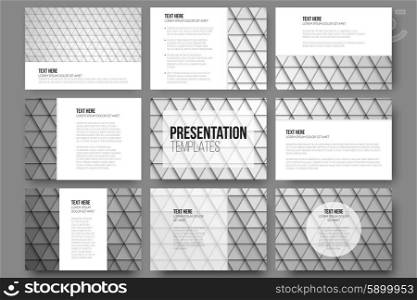 Set of 9 templates for presentation slides. Abstract gray backgrounds. Triangle design vectors . Set of 9 templates for presentation slides. Abstract gray backgrounds. Triangle design vectors.
