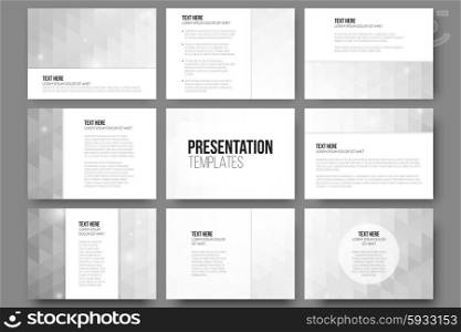 Set of 9 templates for presentation slides. Abstract gray backgrounds. Triangle design vectors . Set of 9 templates for presentation slides. Abstract gray backgrounds. Triangle design vectors.