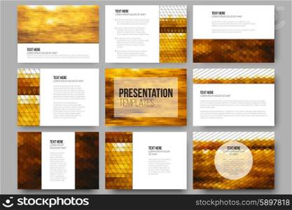 Set of 9 templates for presentation slides. Abstract multicolored backgrounds. Geometrical patterns. Triangular and hexagonal style vector illustration. Set of 9 templates for presentation slides. Abstract multicolored backgrounds. Geometrical patterns. Triangular and hexagonal style vector illustration.