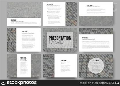 Set of 9 templates for presentation slides. Abstract multicolored backgrounds. Geometrical patterns. Triangular and hexagonal style. Set of 9 templates for presentation slides. Abstract multicolored backgrounds. Geometrical patterns. Triangular and hexagonal style.