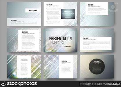 Set of 9 templates for presentation slides. Abstract science or technology vector background. Set of 9 vector templates for presentation slides. Abstract science or technology vector background.