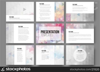 Set of 9 templates for presentation slides. Abstract vibrant backgrounds. Triangle design vectors . Set of 9 templates for presentation slides. Abstract vibrant backgrounds. Triangle design vectors.