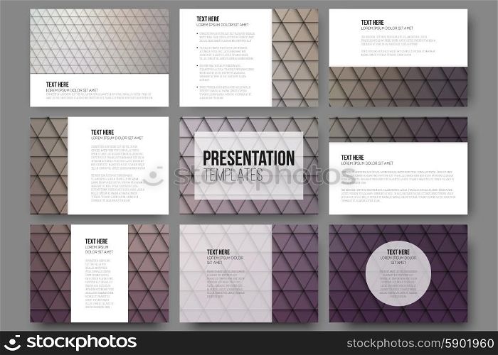 Set of 9 templates for presentation slides. Abstract violet backgrounds. Triangle design vectors . Set of 9 templates for presentation slides. Abstract violet backgrounds. Triangle design vectors.