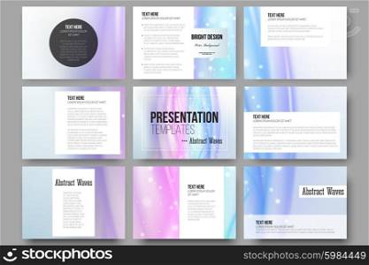 Set of 9 templates for presentation slides. Abstract wave vector background. Set of 9 vector templates for presentation slides. Abstract wave vector background.