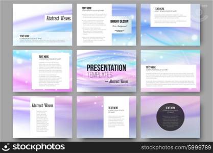 Set of 9 templates for presentation slides. Abstract wave vector background. Set of 9 vector templates for presentation slides. Abstract wave vector background.