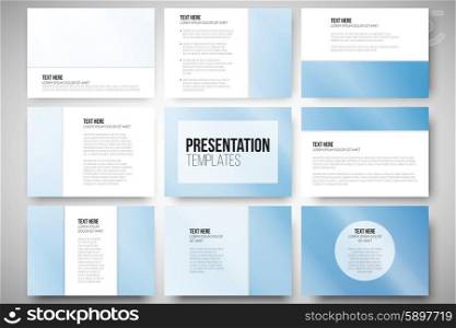 Set of 9 templates for presentation slides. Blue background vector illustration.. Set of 9 vector templates for presentation slides. Blue background vector illustration.