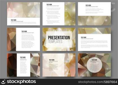 Set of 9 templates for presentation slides. Brown abstract backgrounds. Triangle design vectors . Set of 9 templates for presentation slides. Brown abstract backgrounds. Triangle design vectors.