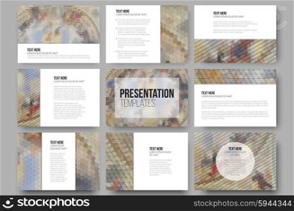 Set of 9 templates for presentation slides. Catholic church inside. Abstract multicolored backgrounds. Geometrical patterns. Triangular and hexagonal style vector . Set of 9 templates for presentation slides. Catholic church inside. Collection of abstract multicolored backgrounds. Geometrical patterns. Triangular and hexagonal style vector.