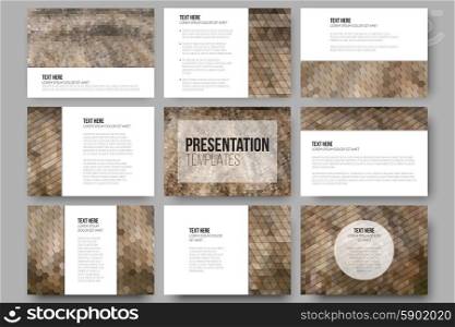 Set of 9 templates for presentation slides. Dry straw texture. Abstract multicolored backgrounds. Geometrical patterns. Triangular and hexagonal style vector. Set of 9 templates for presentation slides. Dry straw texture. Set of abstract multicolored backgrounds. Geometrical patterns. Triangular and hexagonal style vector.