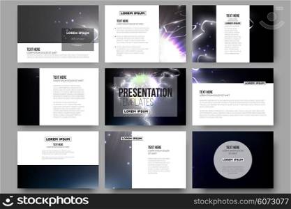 Set of 9 templates for presentation slides. Electric lighting effect. Magic vector background with lightning. . Set of 9 vector templates for presentation slides. Electric lighting effect. Magic vector background with lightning.
