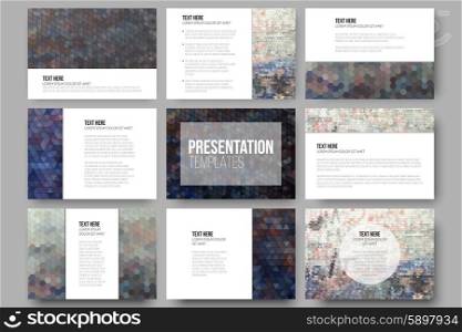 Set of 9 templates for presentation slides. Graffiti wall. Abstract multicolored backgrounds. Geometrical patterns. Triangular and hexagonal style vector . Set of 9 templates for presentation slides. Graffiti wall. Collection of abstract multicolored backgrounds. Geometrical patterns. Triangular and hexagonal style vector.