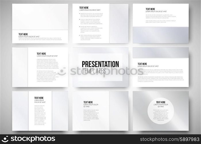 Set of 9 templates for presentation slides. Gray background vector illustration.. Set of 9 vector templates for presentation slides. Gray background vector illustration.