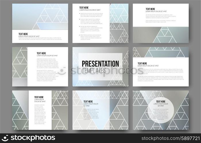 Set of 9 templates for presentation slides. Minimalistic geometric blurred vector backgrounds. Set of 9 templates for presentation slides. Minimalistic geometric blurred vector backgrounds.