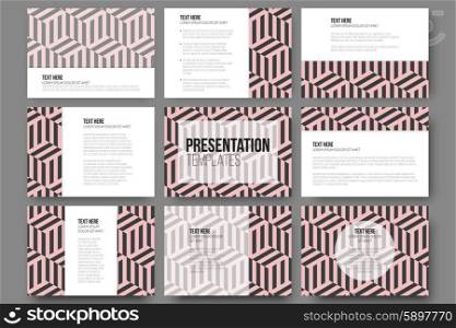 Set of 9 templates for presentation slides. Modern stylish geometric backgrounds with cubes. Simple abstract monochrome vector texture. Set of 9 templates for presentation slides. Modern stylish geometric backgrounds with cubes. Simple abstract monochrome vector texture.