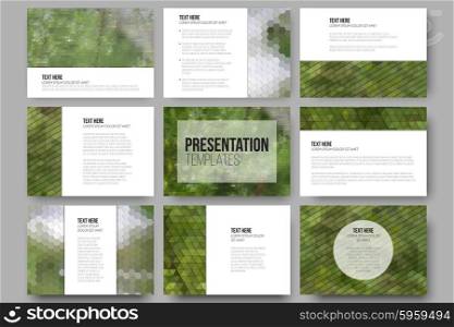 Set of 9 templates for presentation slides. Nature landscape. Abstract multicolored backgrounds. Natural geometrical patterns. Triangular and hexagonal style vector illustration. Set of 9 templates for presentation slides. Nature landscape. Abstract multicolored backgrounds. Natural geometrical patterns. Triangular and hexagonal style vector illustration.