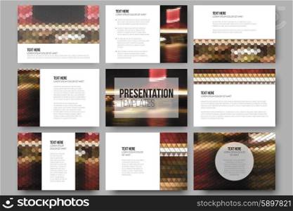 Set of 9 templates for presentation slides. Night lights in the city. Abstract multicolored backgrounds. Natural geometrical patterns. Triangular and hexagonal style vector illustration. Set of 9 templates for presentation slides. Night lights in the city. Collection of abstract multicolored backgrounds. Natural geometrical patterns. Triangular and hexagonal style vector illustration.