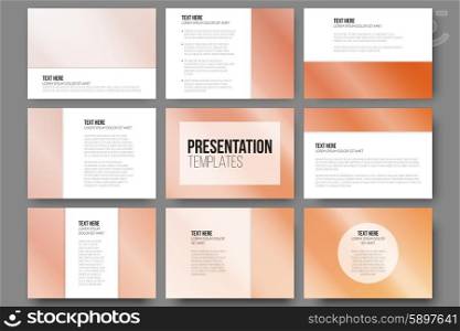 Set of 9 templates for presentation slides. Orange background vector illustration.. Set of 9 vector templates for presentation slides. Orange background vector illustration.