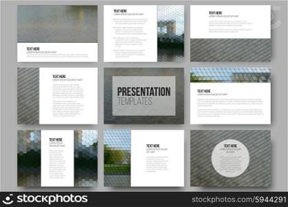 Set of 9 templates for presentation slides. Park landscape. Abstract multicolored backgrounds. Natural geometrical patterns. Triangular and hexagonal style. Set of 9 templates for presentation slides. Park landscape. Abstract multicolored backgrounds. Natural geometrical patterns. Triangular and hexagonal style.