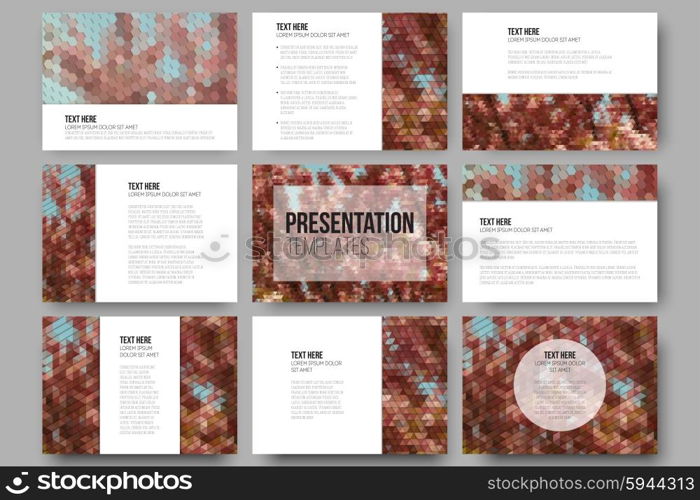 Set of 9 templates for presentation slides. Purple flowers. Abstract multicolored backgrounds. Natural geometrical patterns. Triangular and hexagonal style. Set of 9 templates for presentation slides. Purple flowers. Abstract multicolored backgrounds. Natural geometrical patterns. Triangular and hexagonal style.