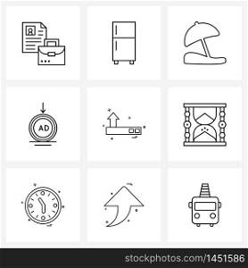 Set of 9 UI Icons and symbols for calendar, up, umbrella, advertisement, coin Vector Illustration
