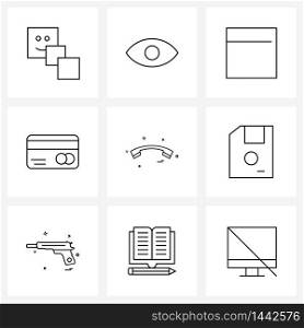 Set of 9 UI Icons and symbols for call, master, grid, debit, card Vector Illustration