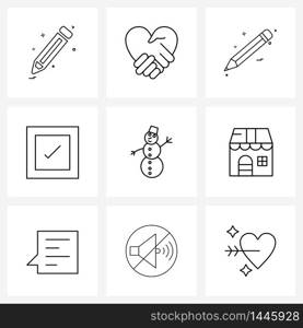 Set of 9 UI Icons and symbols for Christmas, snowman, pencil, check, box Vector Illustration