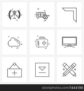 Set of 9 UI Icons and symbols for cloudy, weather, money, cloud, arrow Vector Illustration