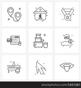 Set of 9 UI Icons and symbols for cooking, computer, medal, internet, website Vector Illustration