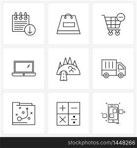 Set of 9 UI Icons and symbols for delivery, route, cart, road, computer Vector Illustration