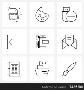 Set of 9 UI Icons and symbols for design, left, usb, previous, keyboard Vector Illustration
