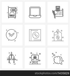 Set of 9 UI Icons and symbols for down, direction, device, arrow, calculations Vector Illustration