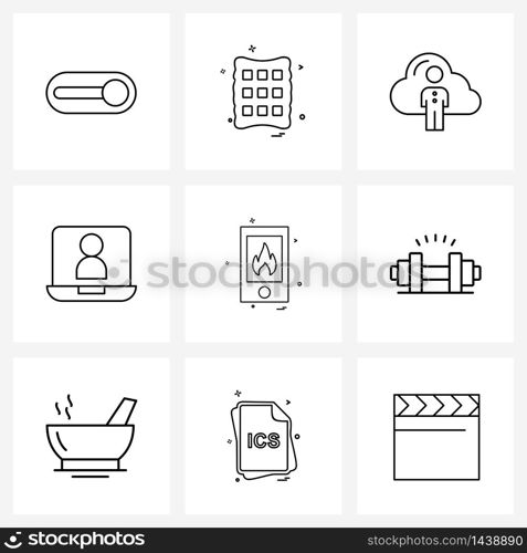 Set of 9 UI Icons and symbols for fire, projector, bags, presentation, business Vector Illustration