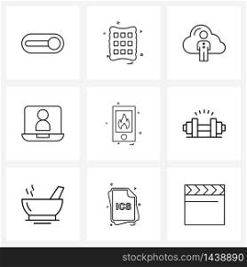 Set of 9 UI Icons and symbols for fire, projector, bags, presentation, business Vector Illustration