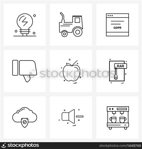 Set of 9 UI Icons and symbols for food, thumb, European union law, failure, thumb down Vector Illustration