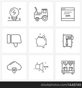 Set of 9 UI Icons and symbols for food, thumb, European union law, failure, thumb down Vector Illustration