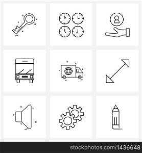 Set of 9 UI Icons and symbols for globe, car, protection, transportation, road Vector Illustration