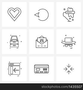 Set of 9 UI Icons and symbols for inbox, artist, internet, box Vector Illustration