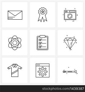 Set of 9 UI Icons and symbols for jewel, text, web site, check list, school Vector Illustration